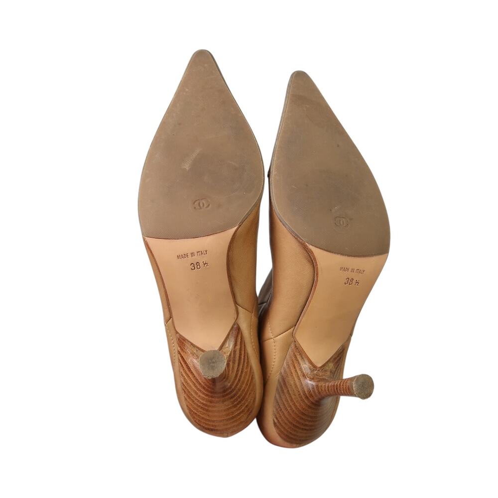 Vintage Chanel Tan Leather Pointed Toe Knee High Heeled Boots 8.5 - Picture 6 of 12